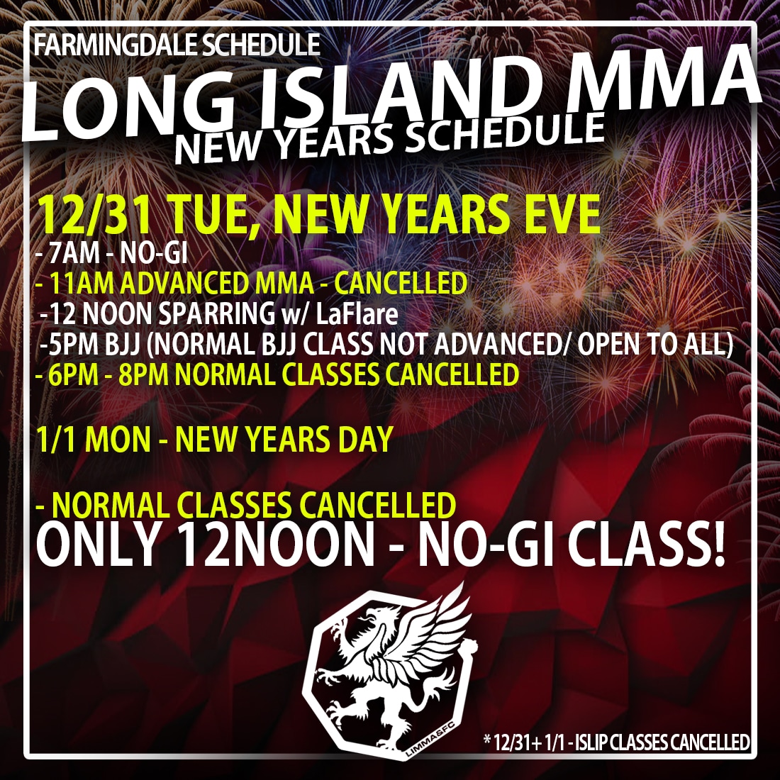 LONG ISLAND MMA – NEW YEARS SCHEDULE – Long Island MMA and Fitness Center